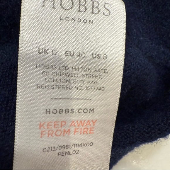 Hobbs London Women’s CASHMERE Sweater Navy Blue Pockets Sz US 8 EU 40 - Picture 9 of 11